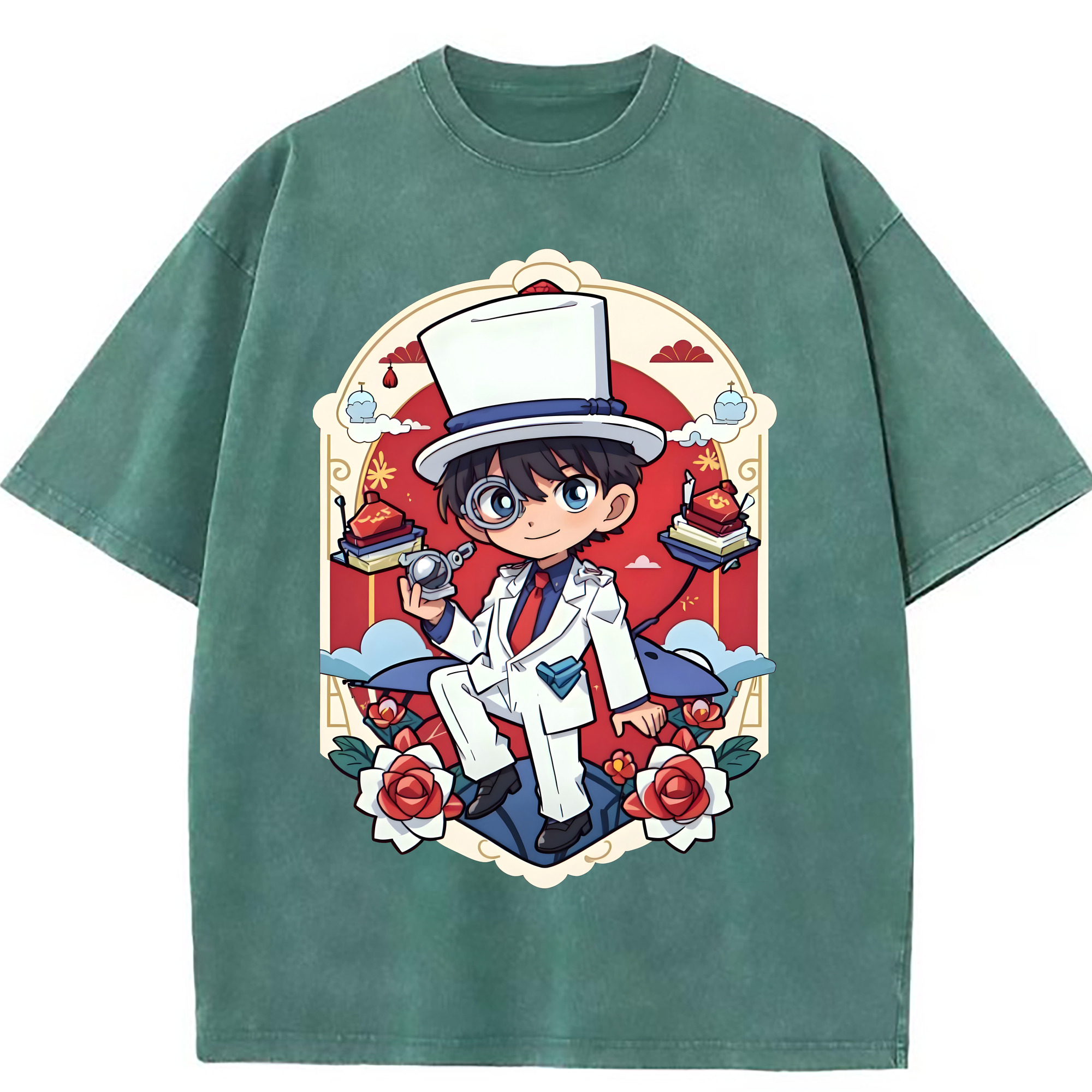 （画像用） 名探偵コナン くろば かいと Detective Conan Kuroba Kaito 綿100% ヴィンテージ風 半袖Tシャツ（フロントプリント）
